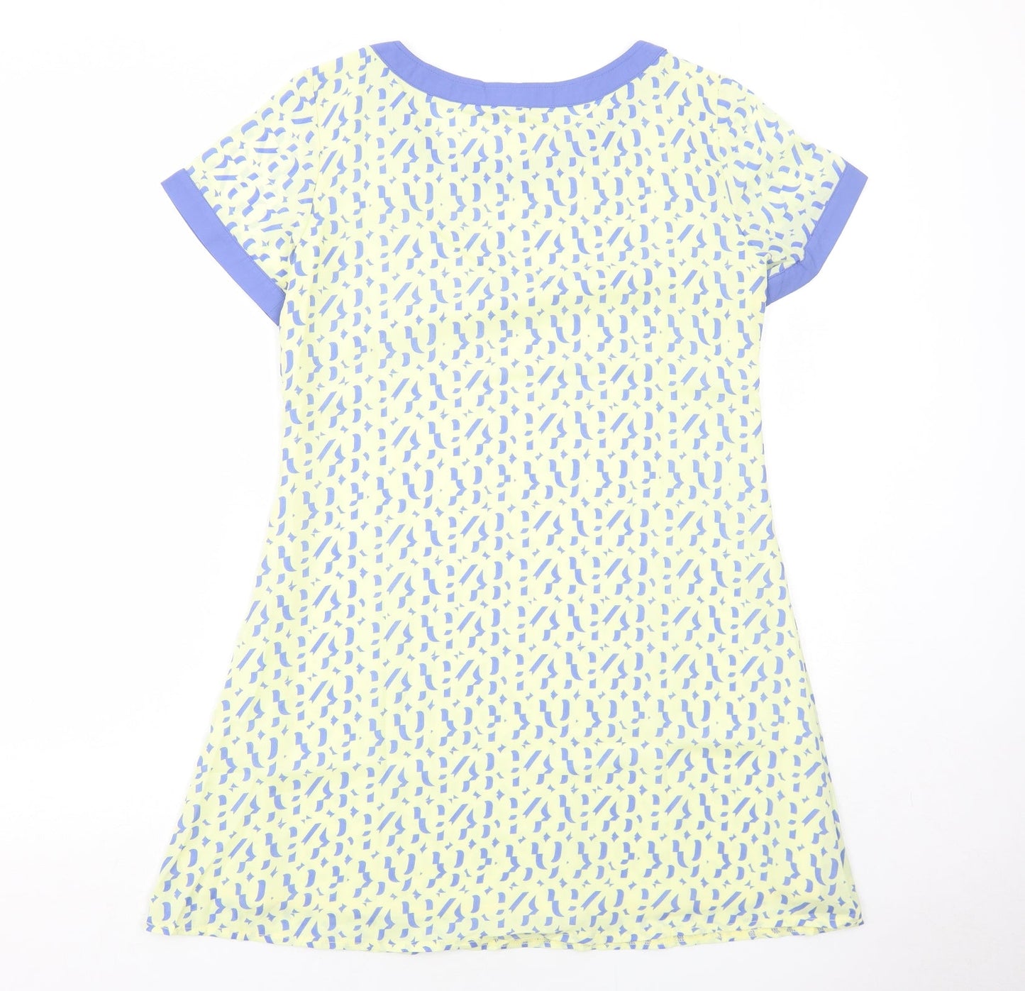 Oeuvre Womens Yellow Geometric Polyester Shift Size 10 Round Neck Pullover
