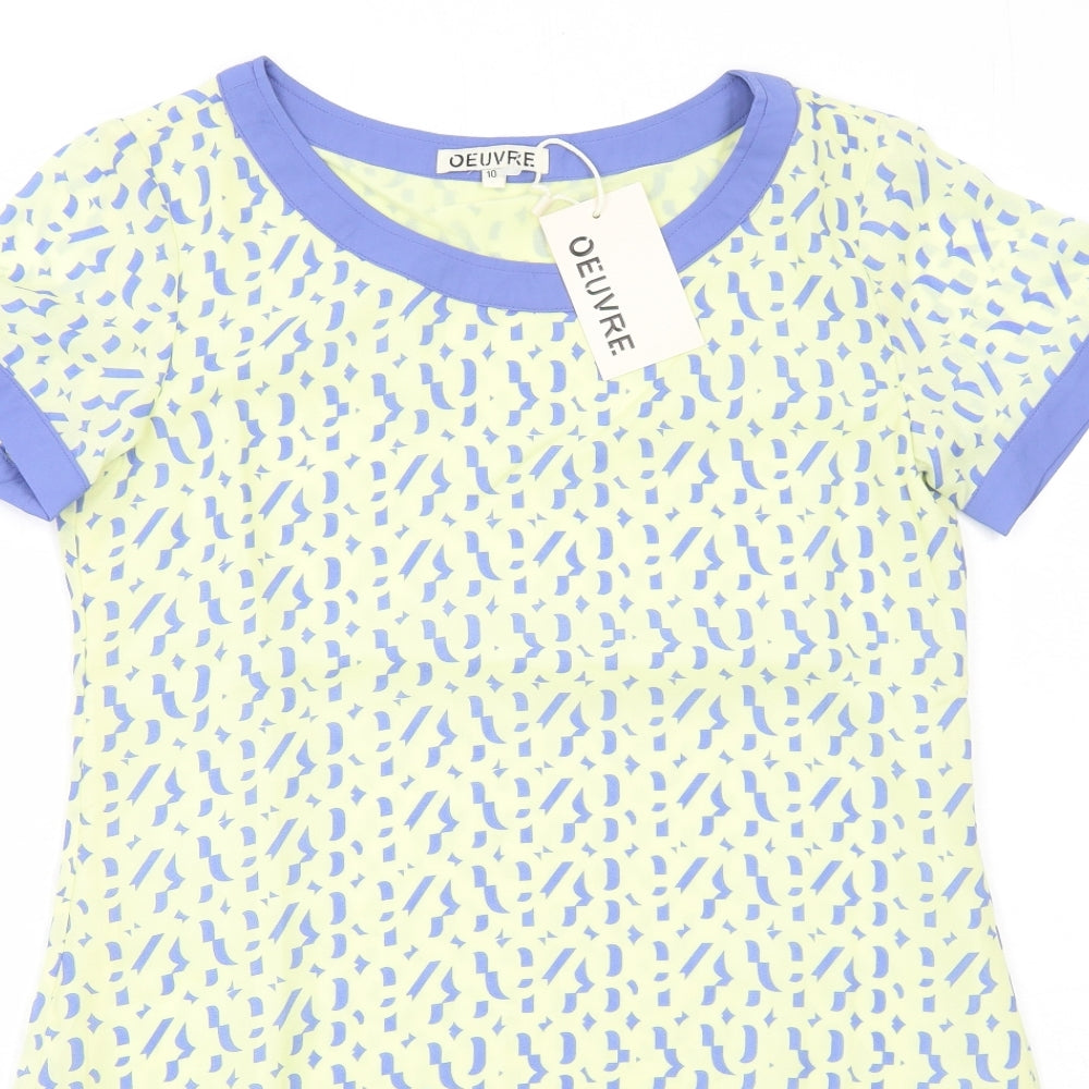 Oeuvre Womens Yellow Geometric Polyester Shift Size 10 Round Neck Pullover