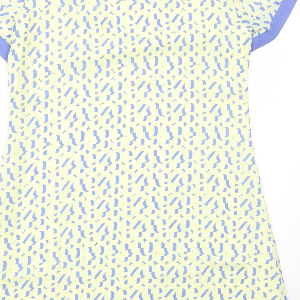 Oeuvre Womens Yellow Geometric Polyester Shift Size 10 Round Neck Pullover