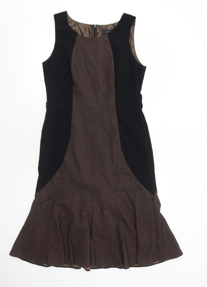 Next Womens Black Colourblock Polyester Trapeze & Swing Size 12 Round Neck Zip
