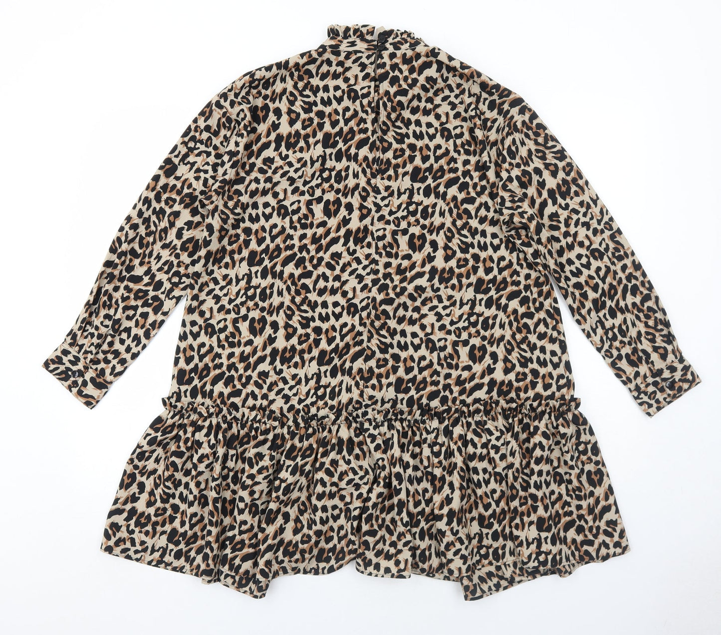 ASOS Womens Brown Animal Print Polyester Skater Dress Size 8 Round Neck Button - Leopard Pattern