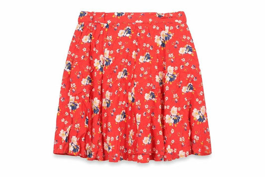 Topshop Womens Red Floral Viscose Skater Skirt Size 6 Zip