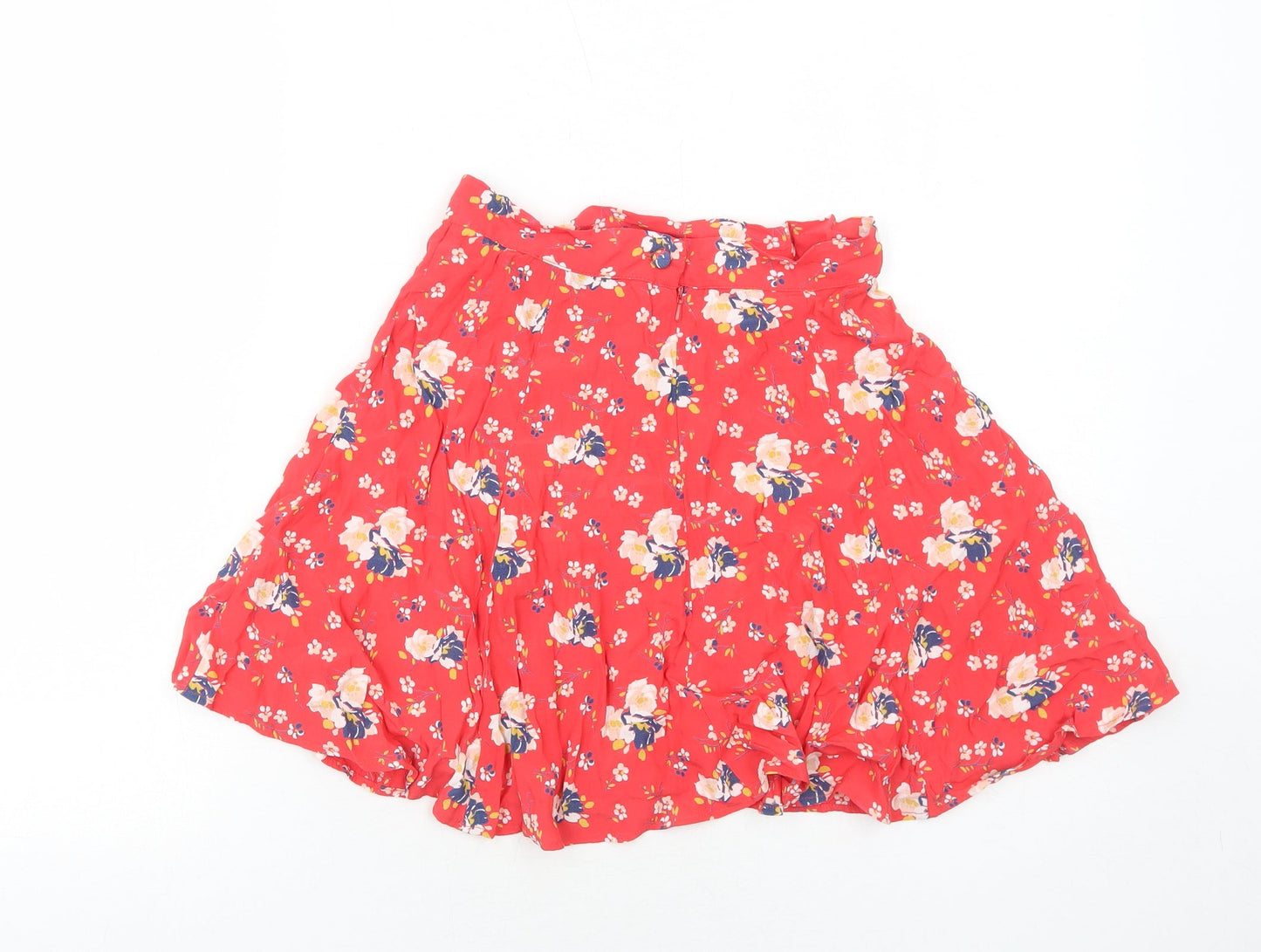 Topshop Womens Red Floral Viscose Skater Skirt Size 6 Zip