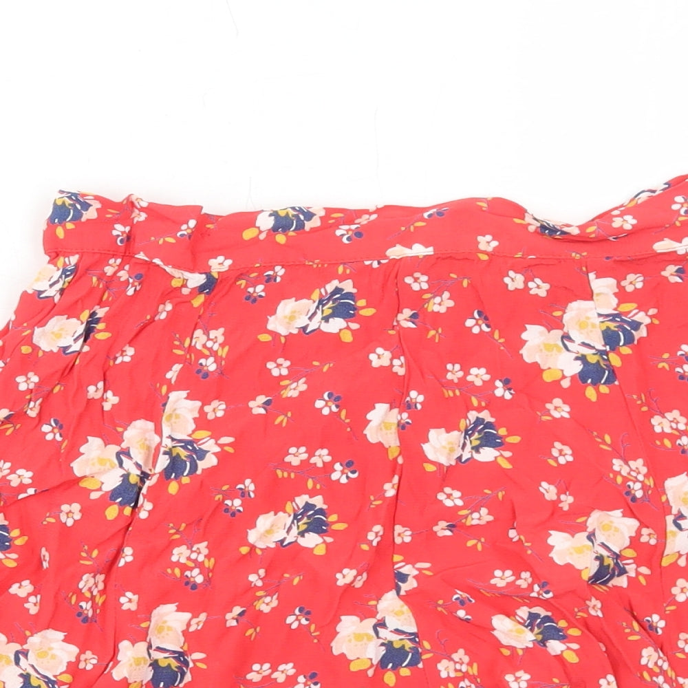 Topshop Womens Red Floral Viscose Skater Skirt Size 6 Zip