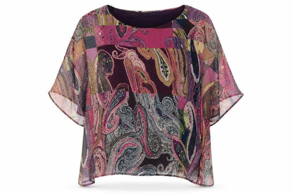 Country Casuals Womens Purple Geometric Polyester Basic Blouse Size S Round Neck