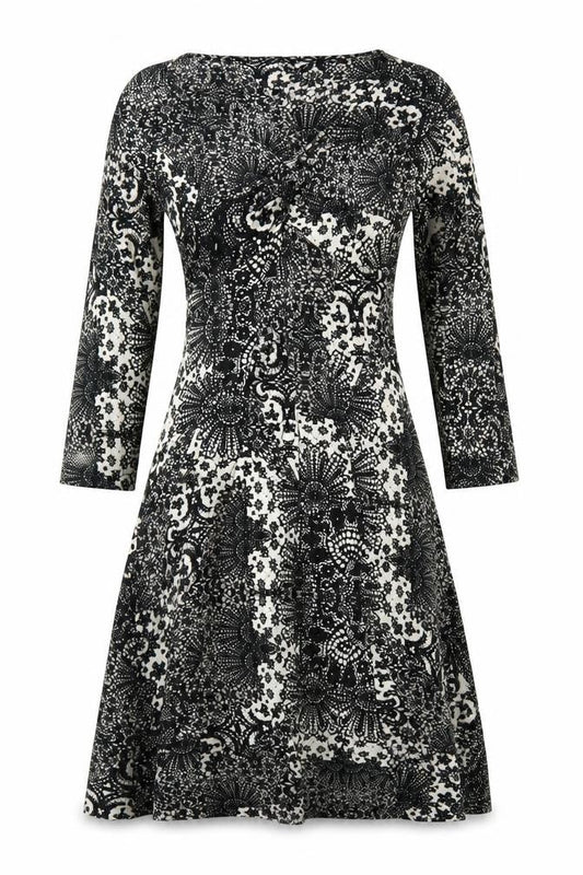 Debenhams Womens Black Geometric Viscose Trapeze & Swing Size 8 Round Neck Pullover