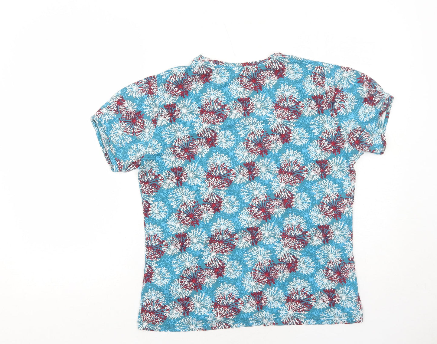 Tulchan Womens Blue Geometric Viscose Basic T-Shirt Size 14 Round Neck