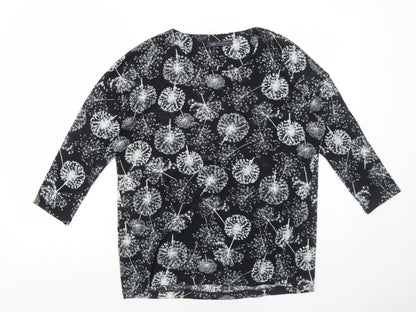 Marks & Spencer Womens Black Geometric Polyester Basic Blouse Size 12 Round Neck - Dandelions Print