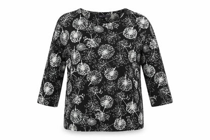Marks & Spencer Womens Black Geometric Polyester Basic Blouse Size 12 Round Neck - Dandelions Print