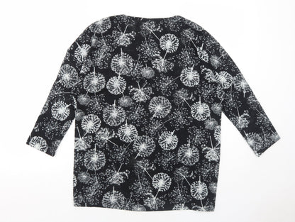 Marks & Spencer Womens Black Geometric Polyester Basic Blouse Size 12 Round Neck - Dandelions Print