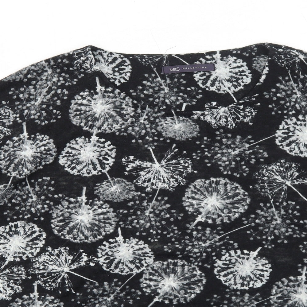 Marks and Spencer Womens Black Geometric Polyester Basic Blouse Size 12 Round Neck - Dandelions Print