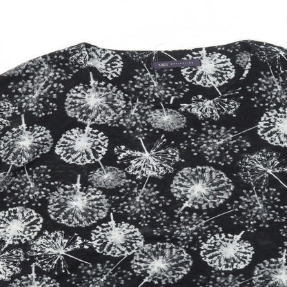 Marks & Spencer Womens Black Geometric Polyester Basic Blouse Size 12 Round Neck - Dandelions Print