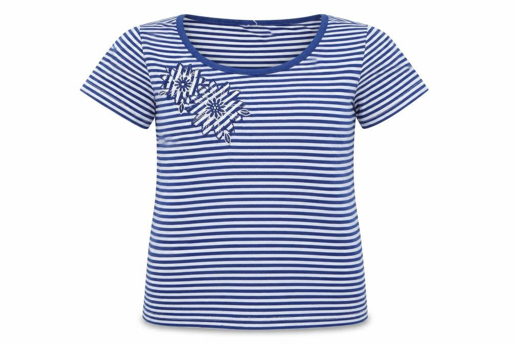 Bonmarché Womens Blue Striped Polyester Basic T-Shirt Size S Round Neck