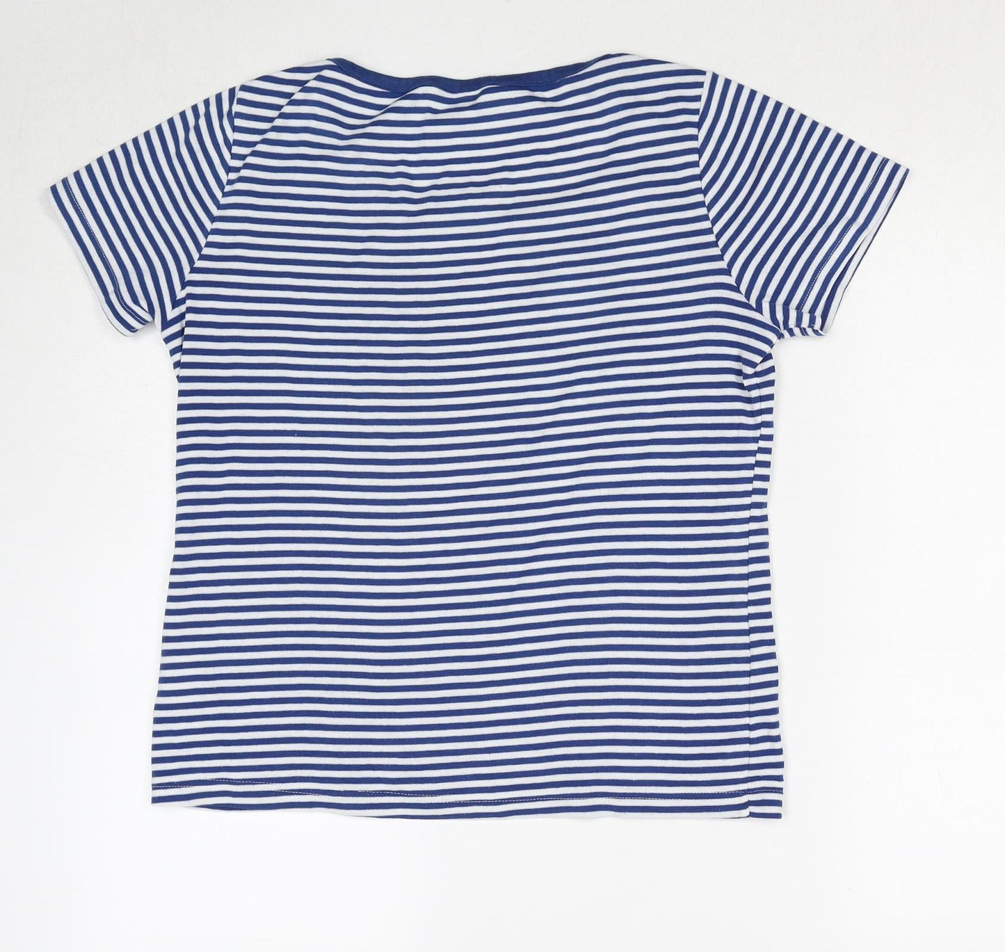 Bonmarché Womens Blue Striped Polyester Basic T-Shirt Size S Round Neck
