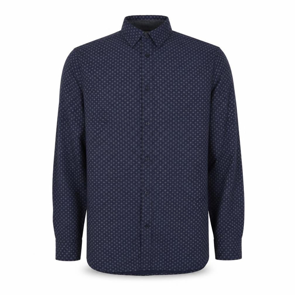 Livergy Mens Blue Geometric Cotton Button-Up Size 15.5 Collared Button - Collar 15½''