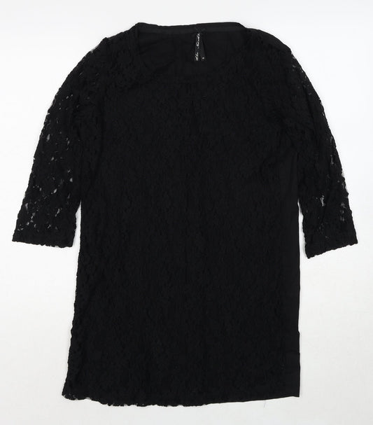 NEXT Womens Black Floral Cotton Basic Blouse Size 10 Round Neck