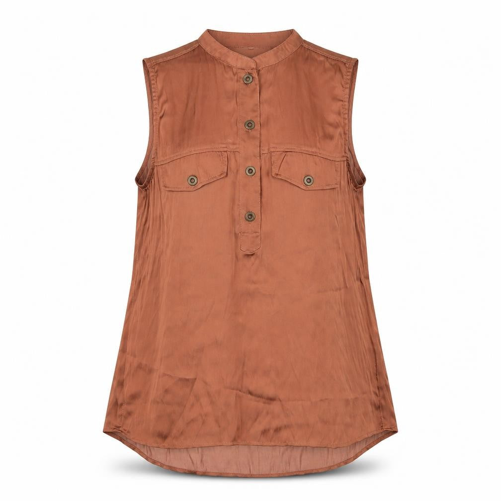 H&M Womens Brown Polyester Basic Blouse Size 8 Round Neck