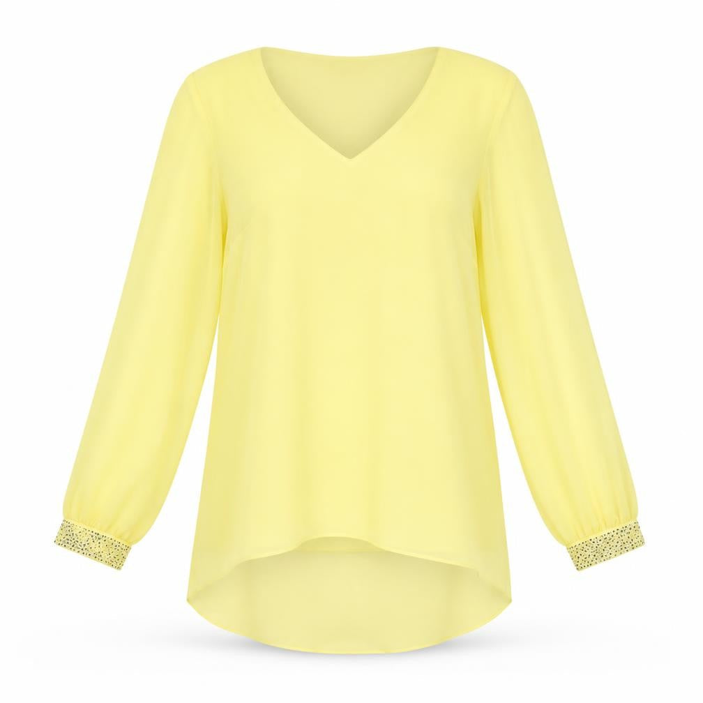 Wallis Womens Yellow Polyester Basic Blouse Size 8 V-Neck