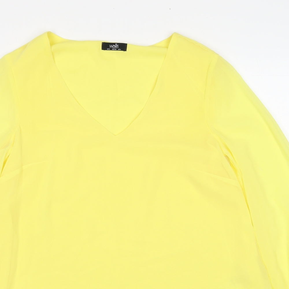 Wallis Womens Yellow Polyester Basic Blouse Size 8 V-Neck