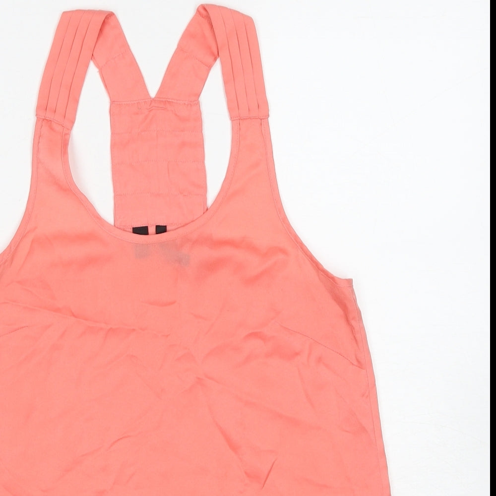 Mango Womens Pink Polyester Basic Tank Size S Round Neck