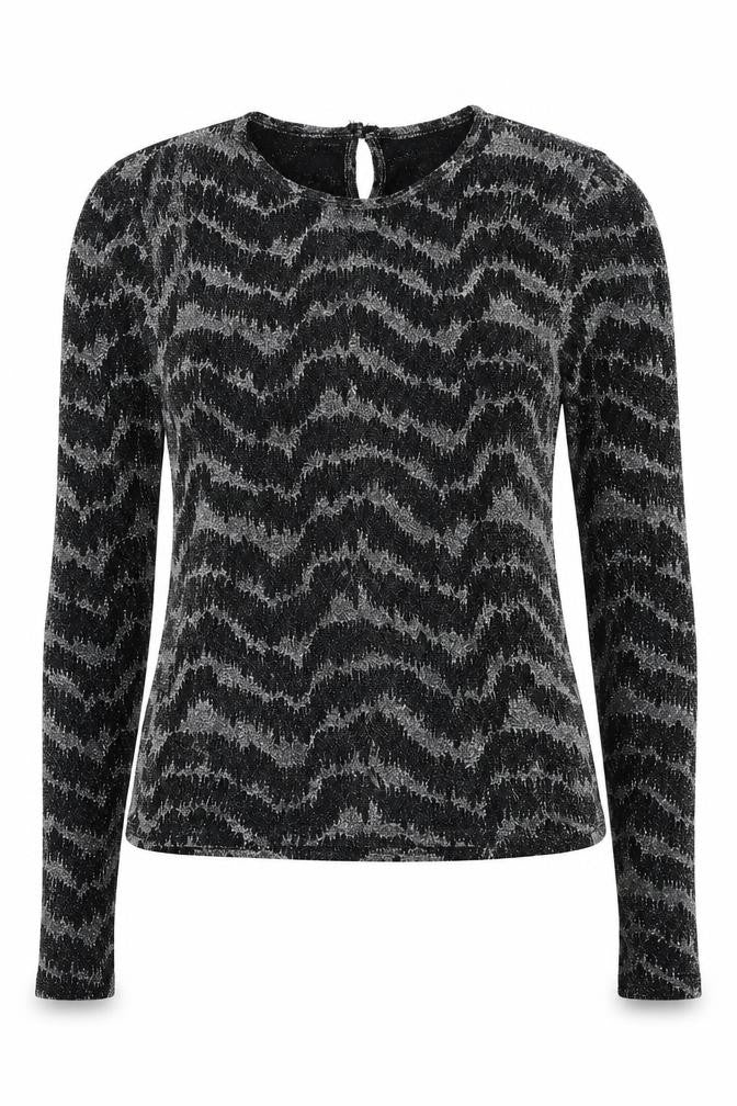Topshop Womens Black Geometric Polyester Basic T-Shirt Size 10 Round Neck