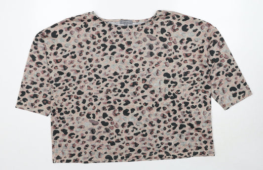 Principles Womens Beige Round Neck Animal Print Polyester Pullover Jumper Size 18 - Leopard Pattern