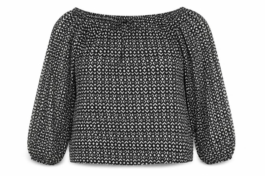 NEXT Womens Black Geometric Polyester Basic Blouse Size 10 Off the Shoulder