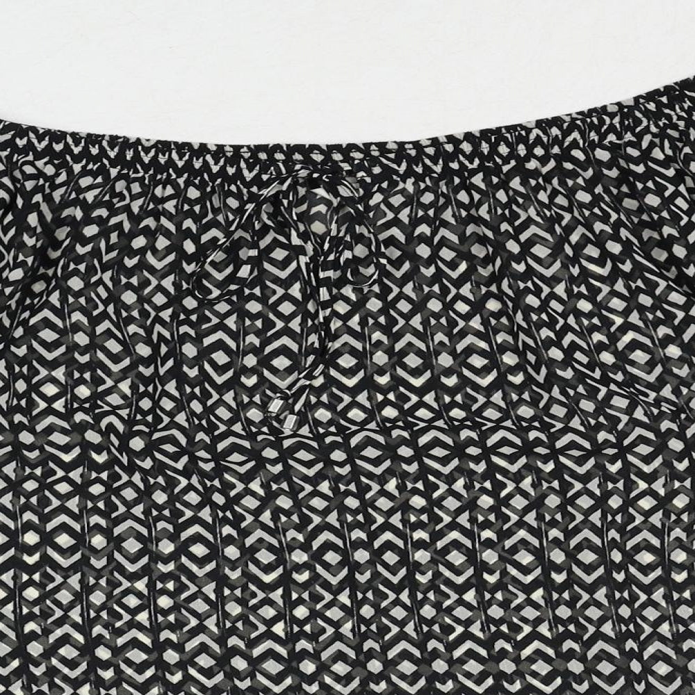 NEXT Womens Black Geometric Polyester Basic Blouse Size 10 Off the Shoulder