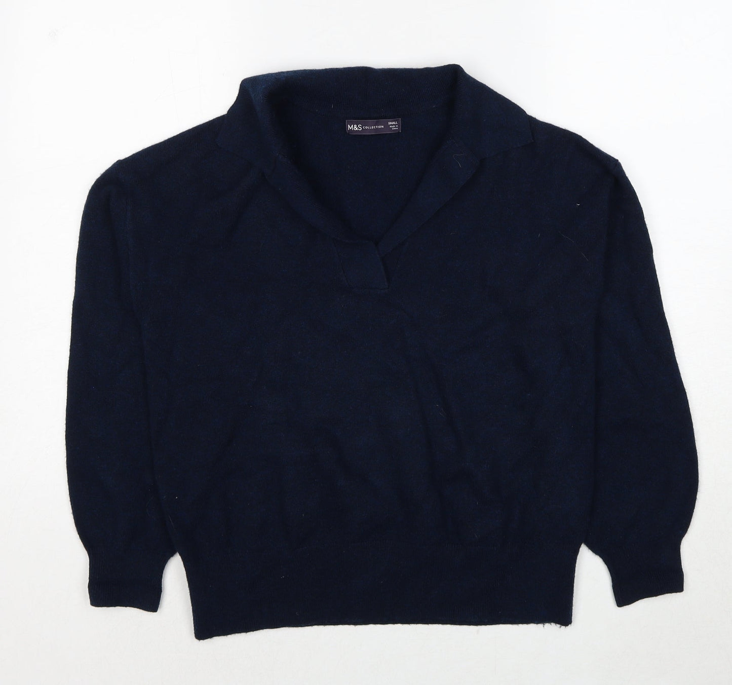 Marks and Spencer Womens Blue Collared Polyester Pullover Jumper Size S