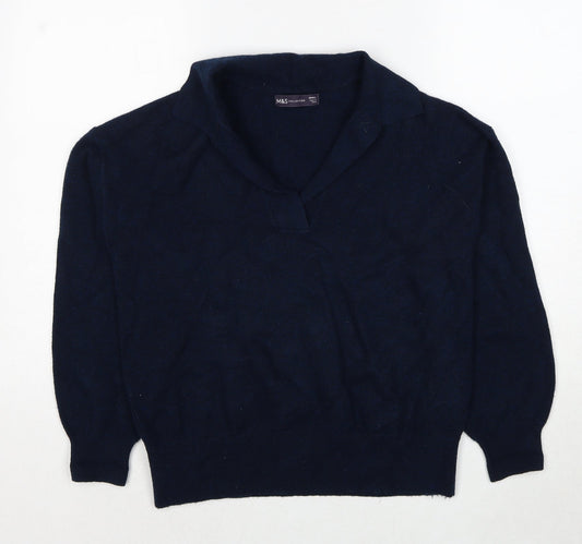 Marks and Spencer Womens Blue Collared Polyester Pullover Jumper Size S