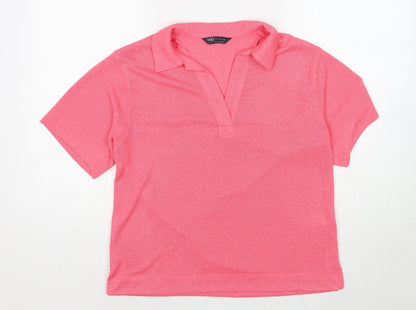 Marks & Spencer Womens Pink Collared Polyester Pullover Jumper Size 10