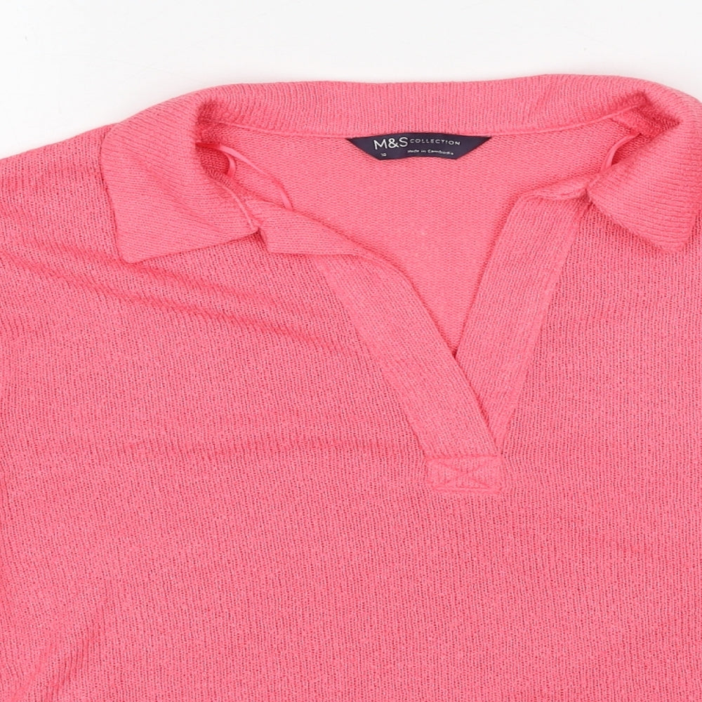 Marks and Spencer Womens Pink Collared Polyester Pullover Jumper Size 10