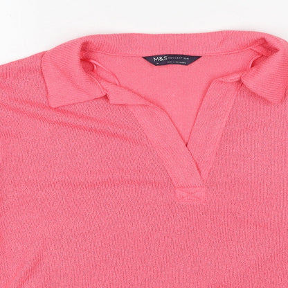Marks & Spencer Womens Pink Collared Polyester Pullover Jumper Size 10