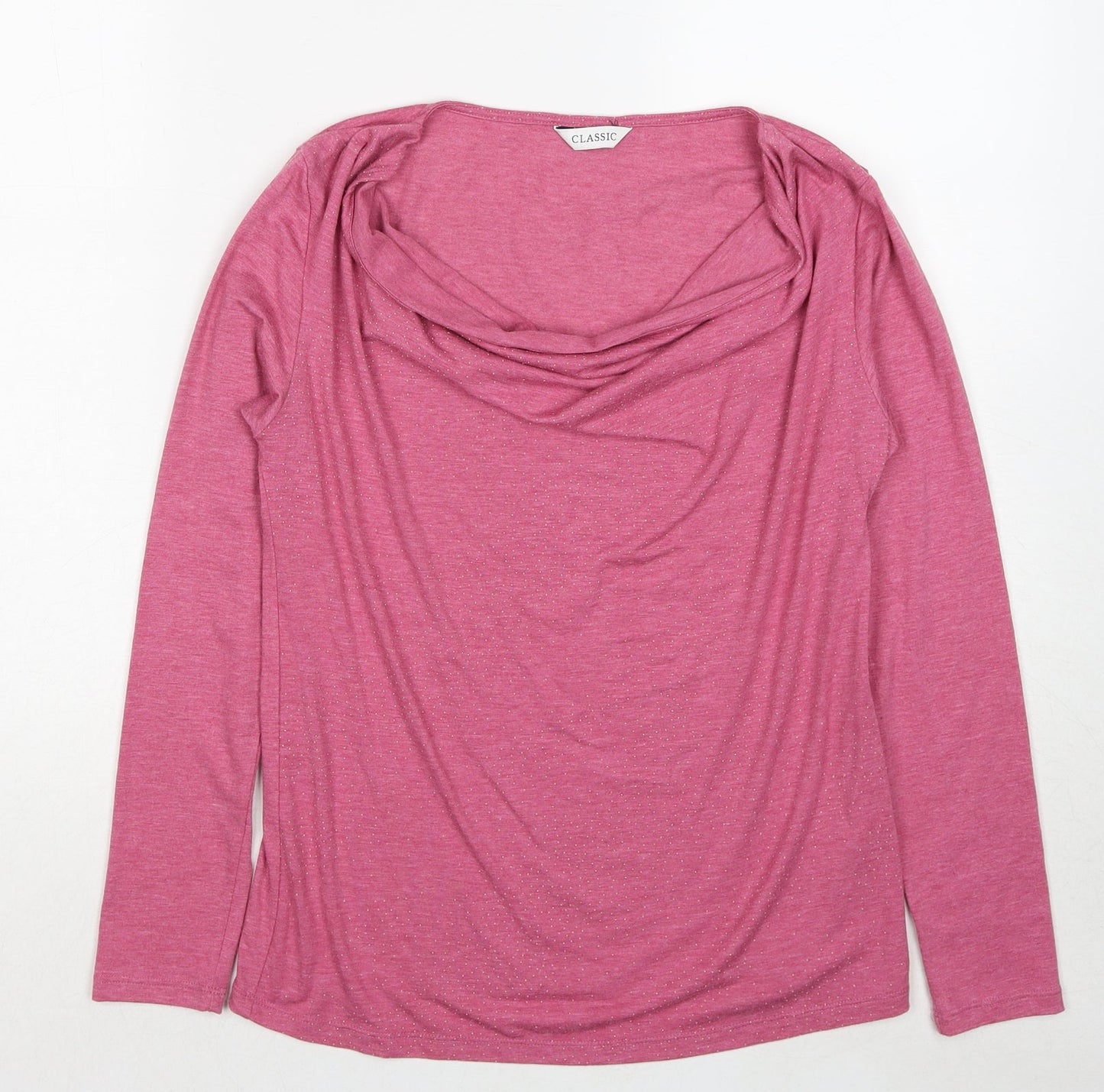 Marks and Spencer Womens Pink Polyester Basic T-Shirt Size 8 Cowl Neck