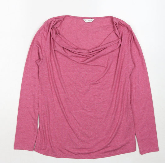 Marks and Spencer Womens Pink Polyester Basic T-Shirt Size 8 Cowl Neck