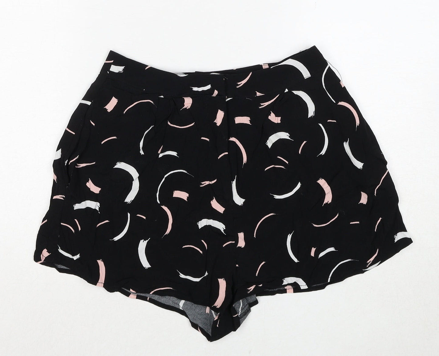 Glassons Womens Black Geometric Viscose Basic Shorts Size 6 Regular Zip