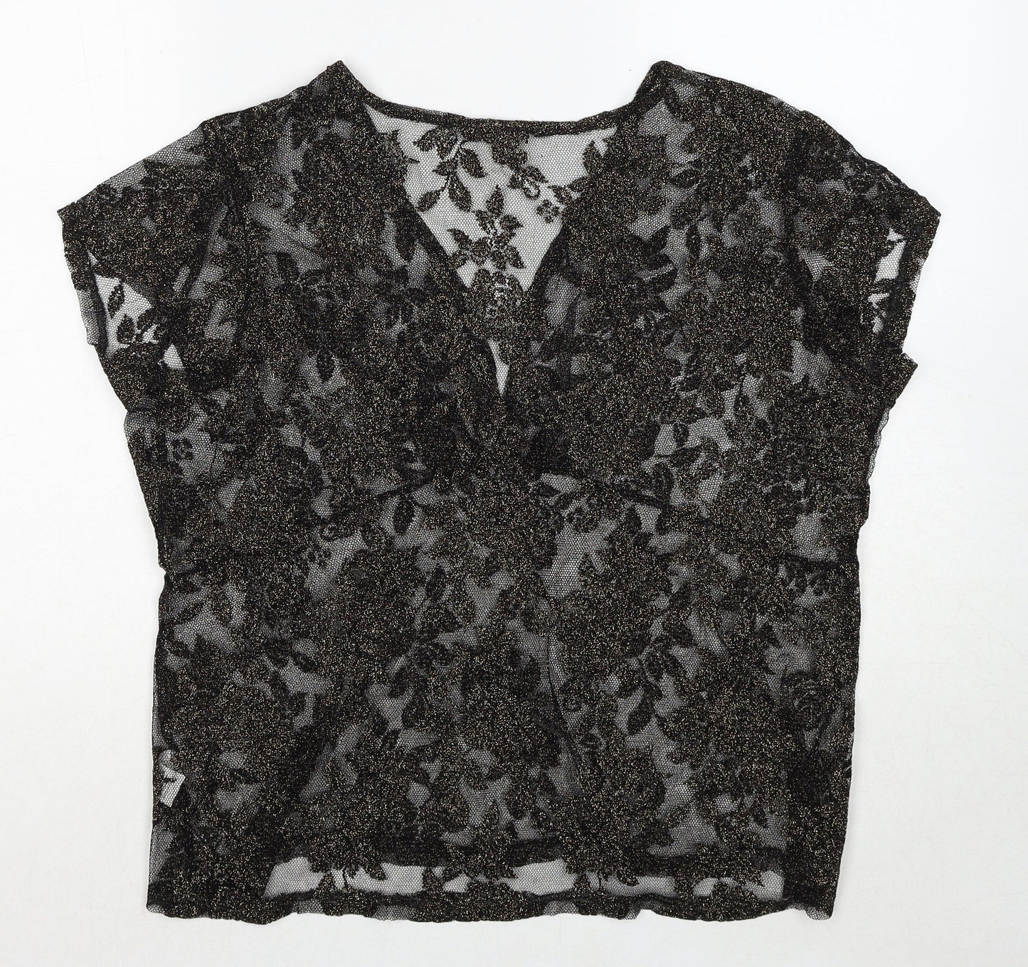 Bonmarché Womens Black Geometric Polyester Basic Blouse Size M V-Neck