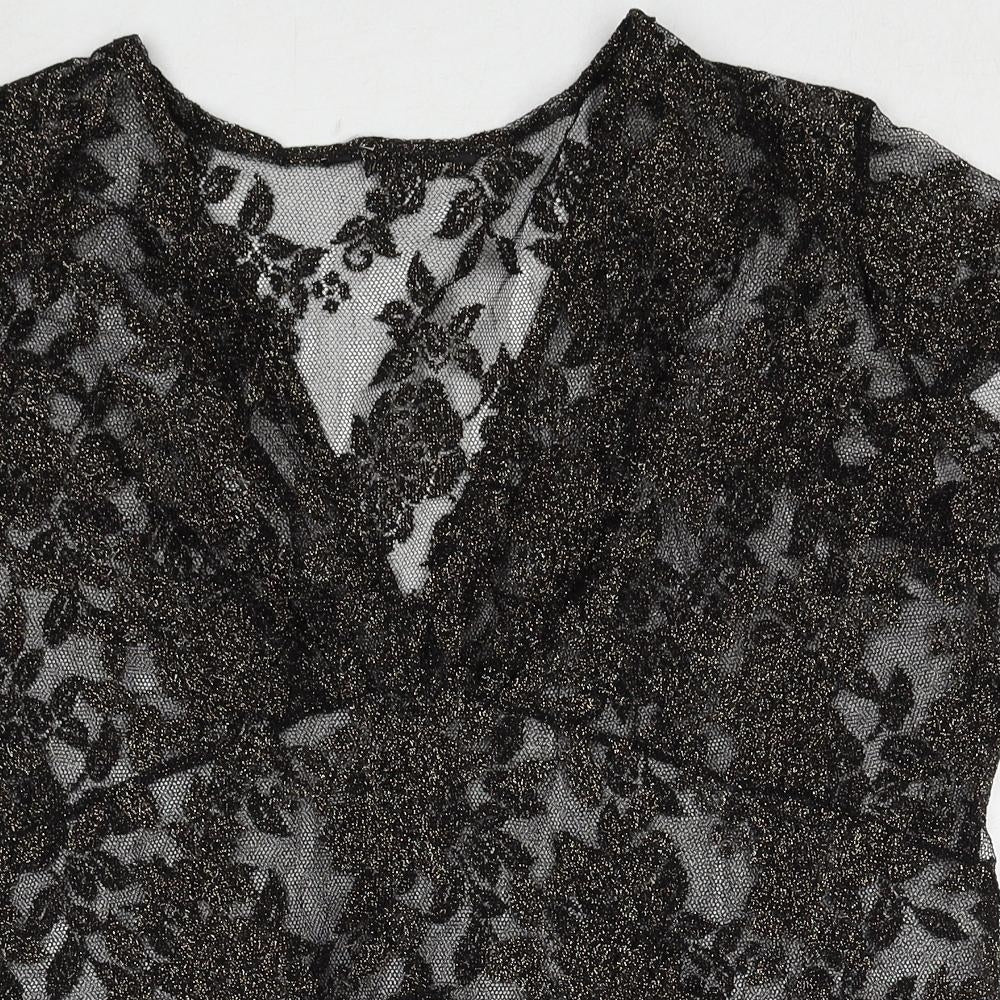 Bonmarché Womens Black Geometric Polyester Basic Blouse Size M V-Neck
