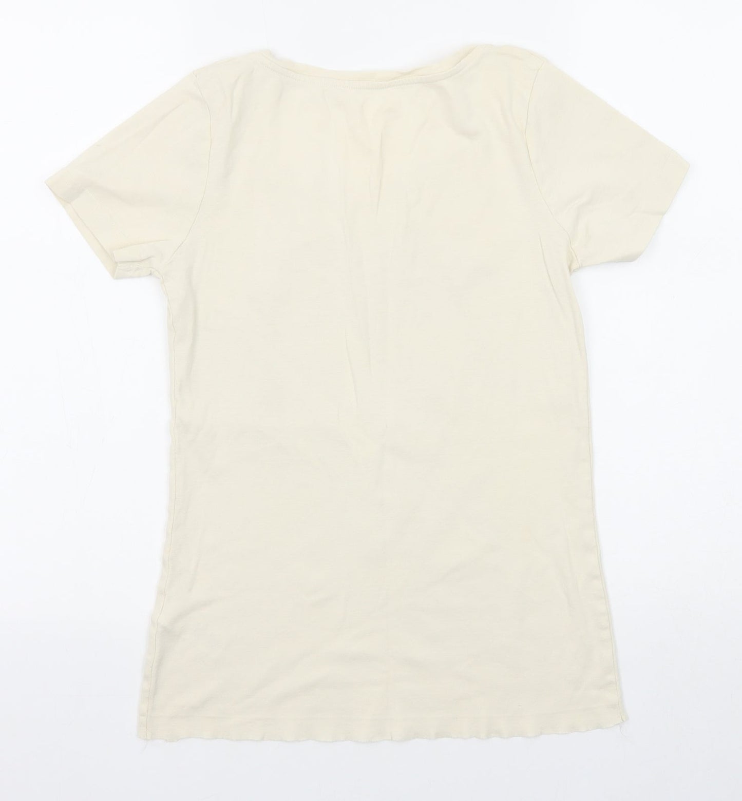 Savoir Womens Beige Floral Cotton Basic T-Shirt Size 12 Round Neck