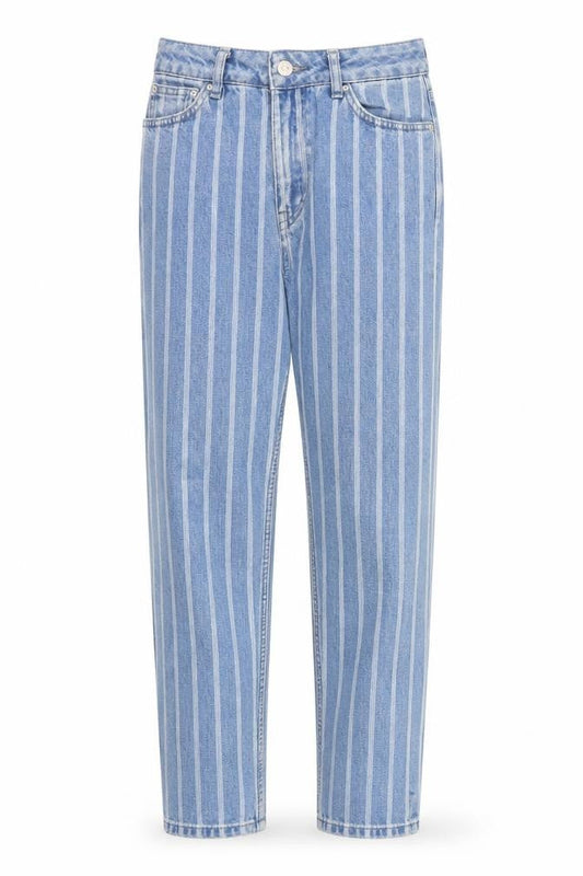 Topshop Womens Blue Striped Cotton Mom Jeans Size 26 in Regular Zip