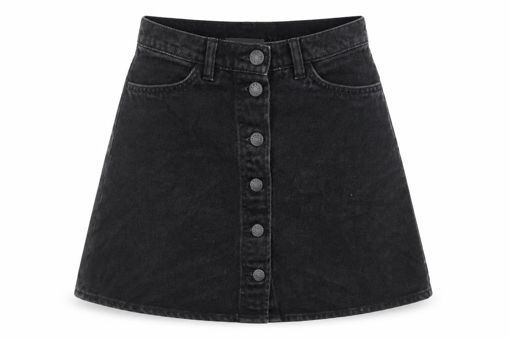 Monki Womens Black Cotton A-Line Skirt Size 6 Button
