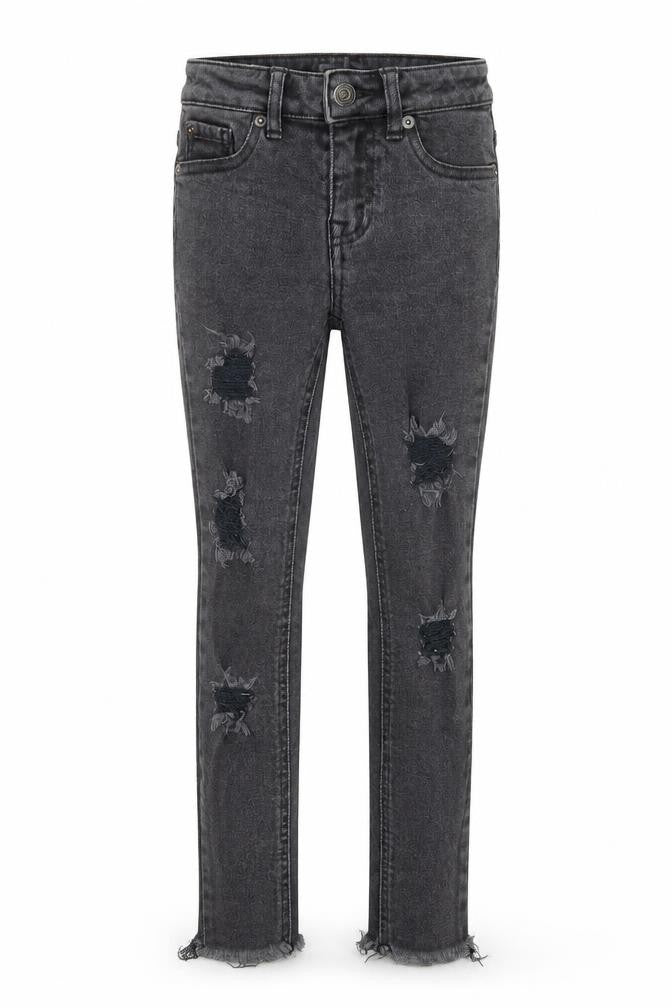 New Look Girls Grey Cotton Skinny Jeans Size 9 Years Regular Zip - Distressed
