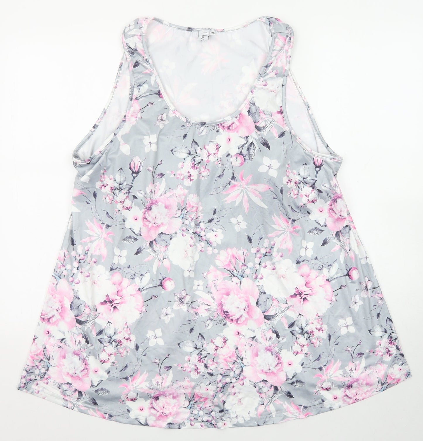 Flycur Womens Grey Floral Polyester Basic Tank Size 2XL Scoop Neck