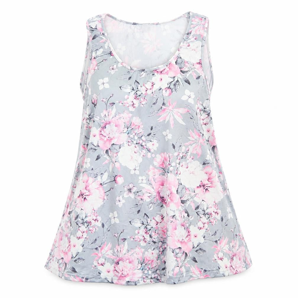 Flycur Womens Grey Floral Polyester Basic Tank Size 2XL Scoop Neck