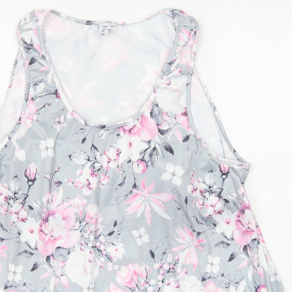 Flycur Womens Grey Floral Polyester Basic Tank Size 2XL Scoop Neck