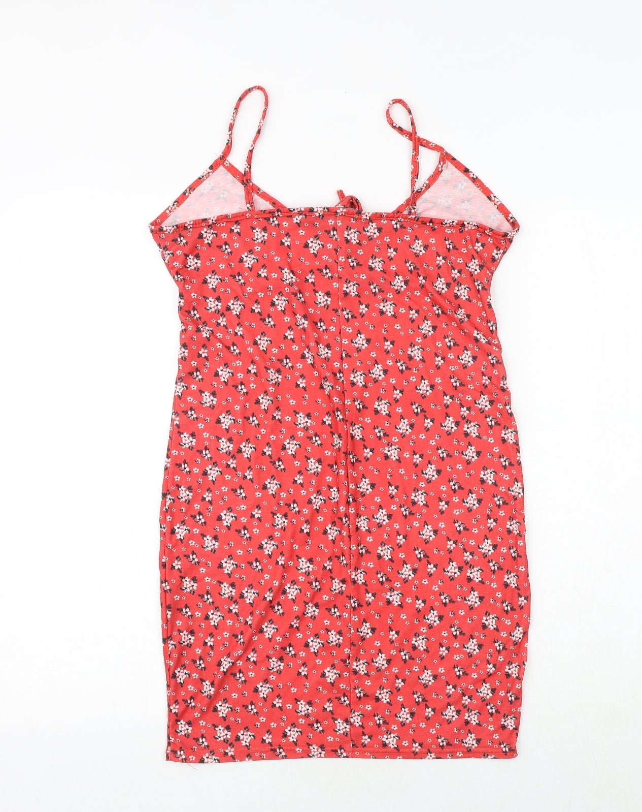 I SAW IT FIRST Womens Red Floral Viscose Slip Dress Size 12 V-Neck Tie