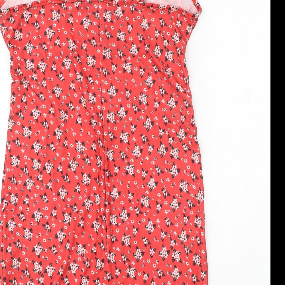 I SAW IT FIRST Womens Red Floral Viscose Slip Dress Size 12 V-Neck Tie