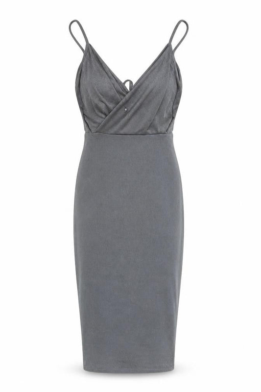 Missguided Womens Grey Polyester Slip Dress Size 4 V-Neck Pullover