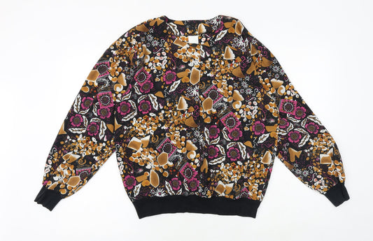Canada Womens Multicoloured Floral Polyester Basic Button-Up Size 16 Round Neck
