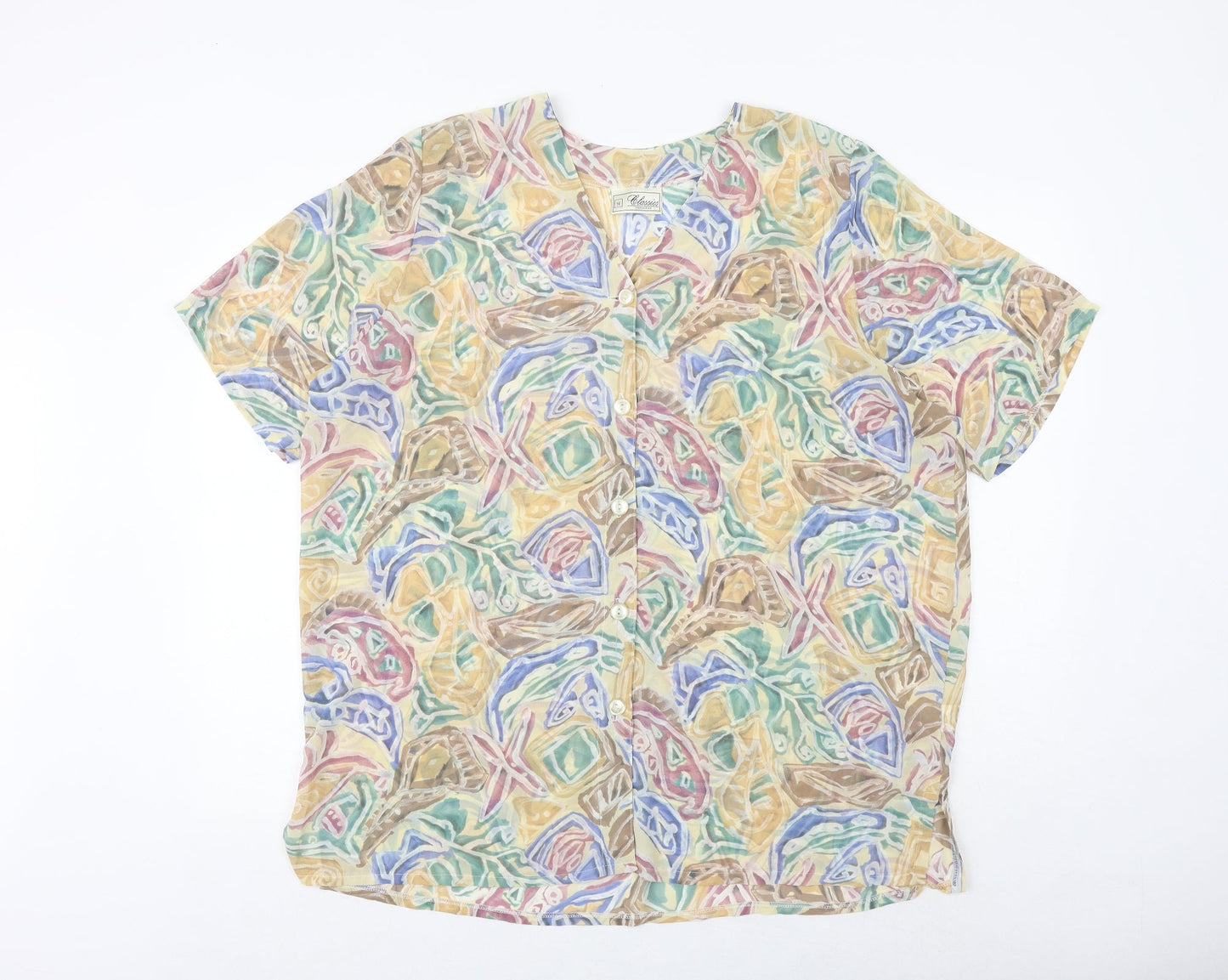 Debenhams Womens Multicoloured Geometric Polyester Basic Button-Up Size 16 V-Neck